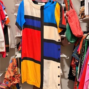 Vintage Liz Claiborne Silk Color-block Shift Dress in Red, Blue, Yellow, Cream